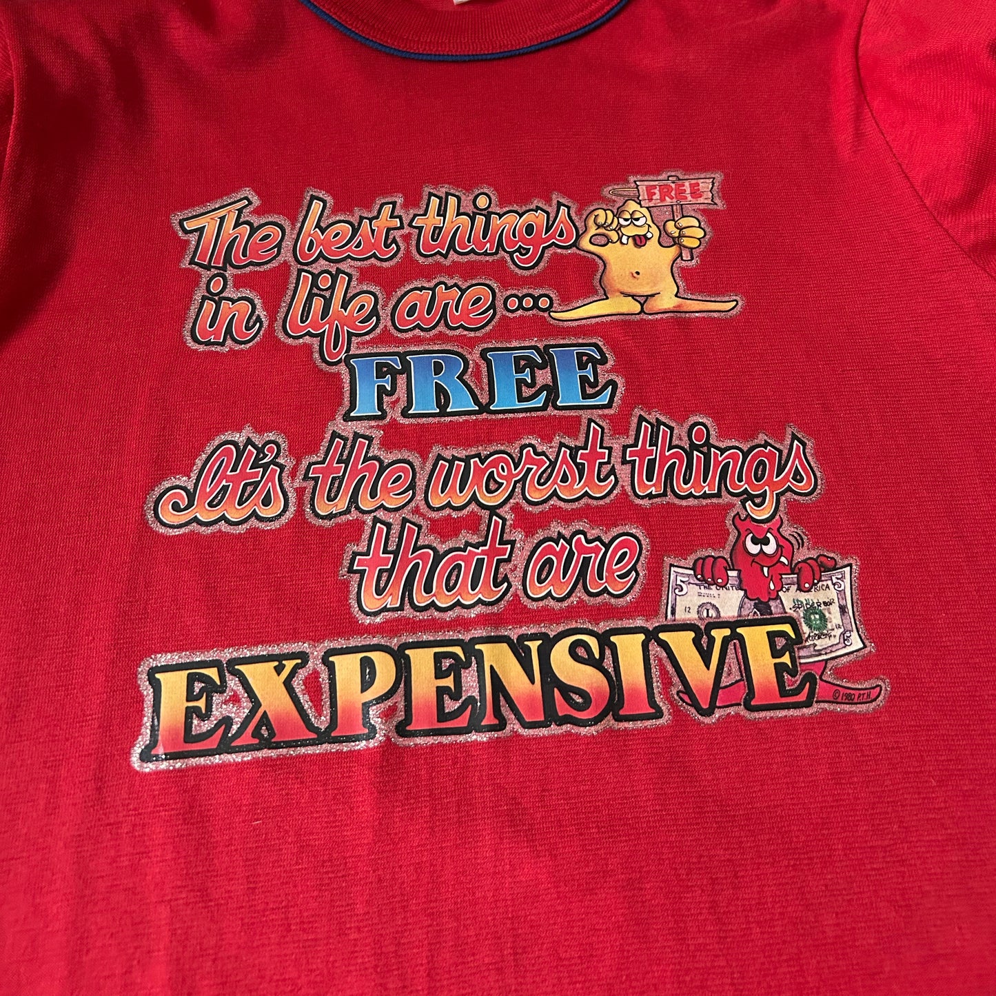 80s Vintage “Best Things in Life are Free” Ringer Tee