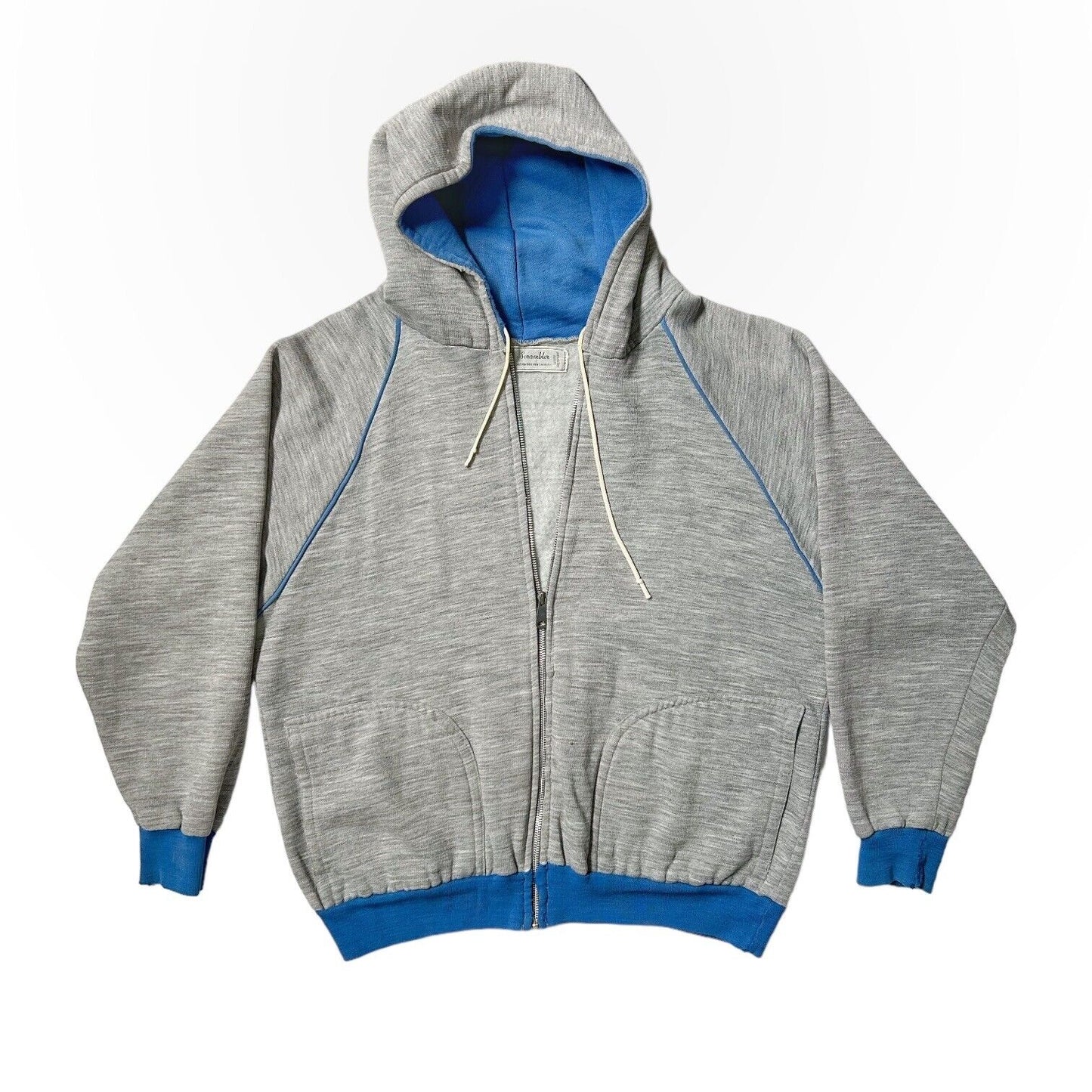 70s Vintage Grey Zip Up Hooded Sweatshirt by Scrambler.