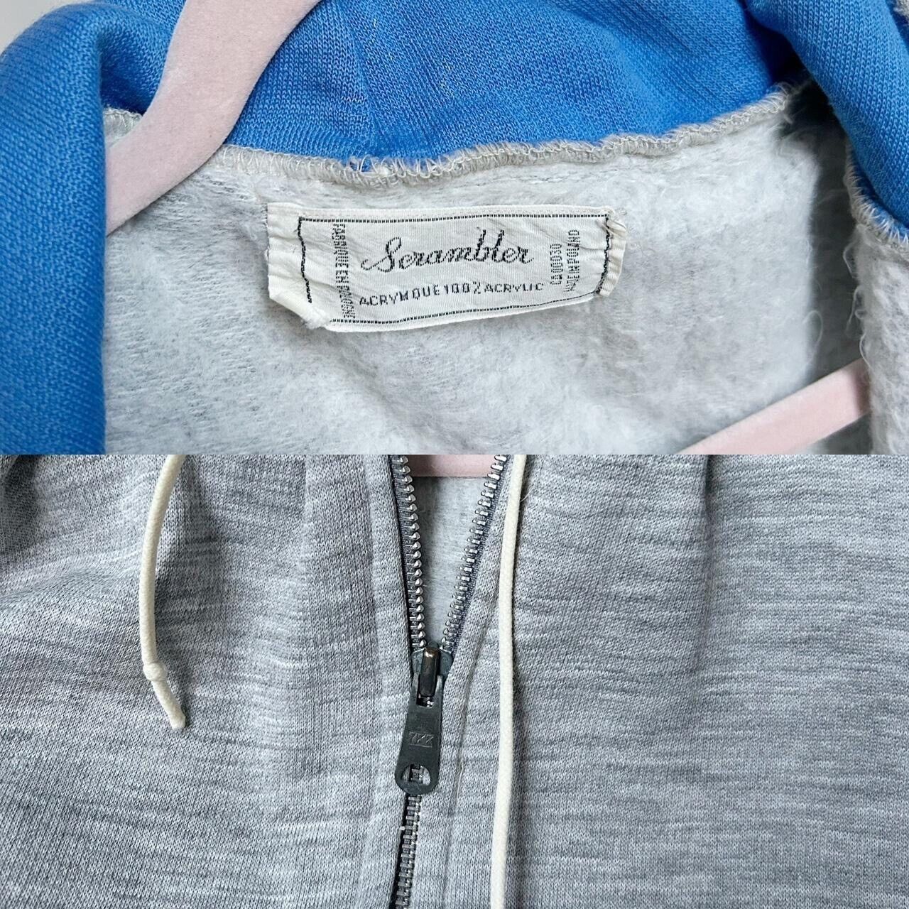 70s Vintage Grey Zip Up Hooded Sweatshirt by Scrambler.