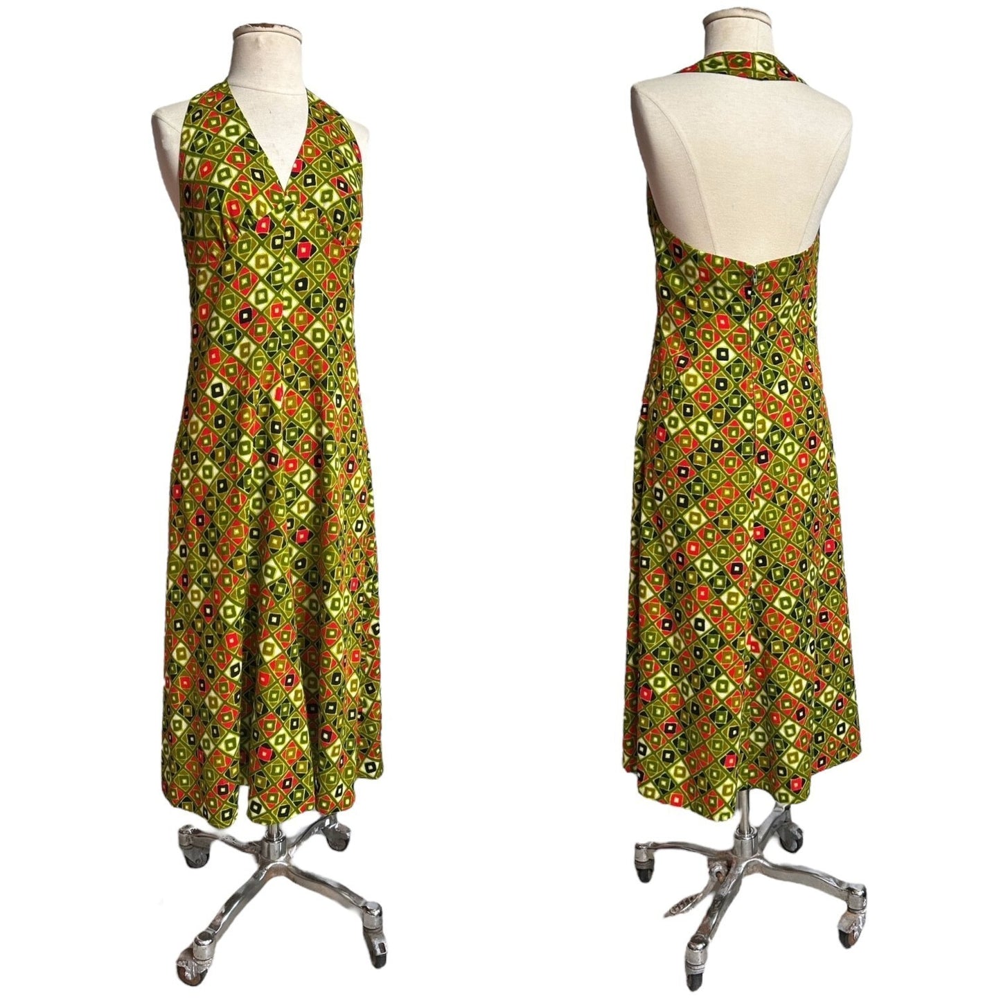70s Vintage Geometric Halter Dress.