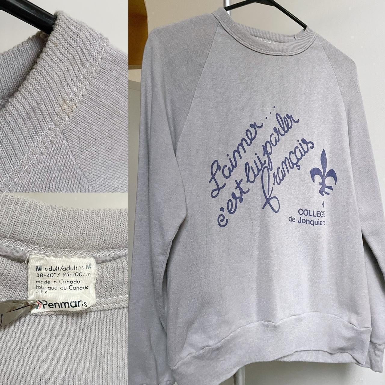70s vintage L'aimer c'est lui parler francais Sweatshirt French Quebec college.