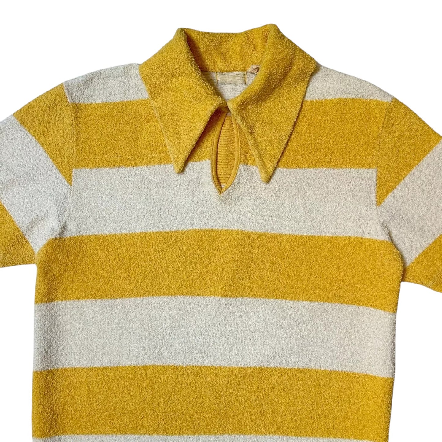 70s Vintage Stripe Terry Cloth Polo Shirt.