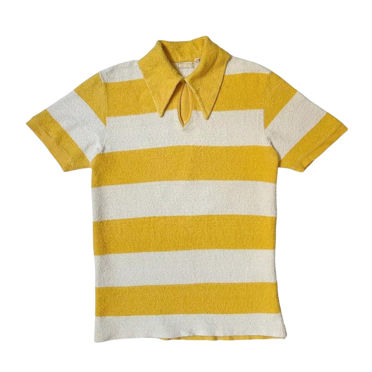 70s Vintage Stripe Terry Cloth Polo Shirt.