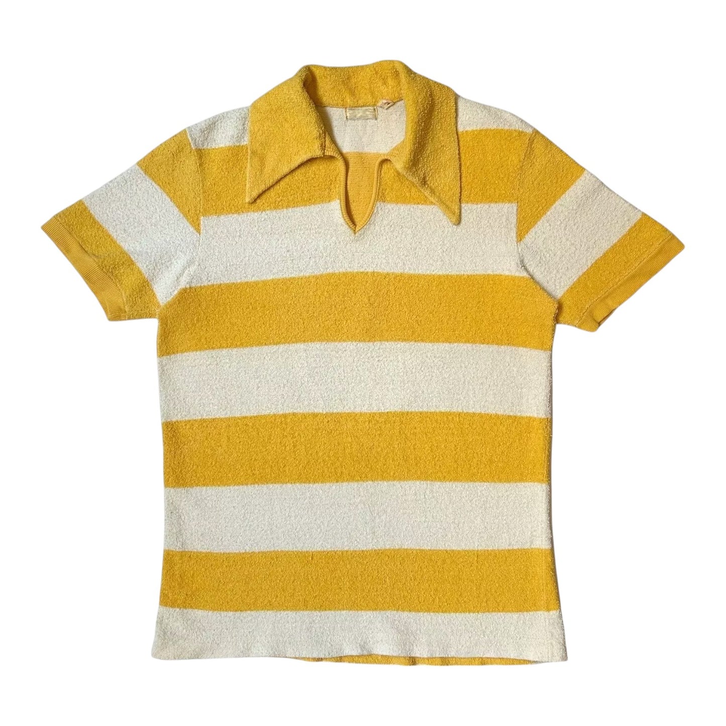 70s Vintage Stripe Terry Cloth Polo Shirt.