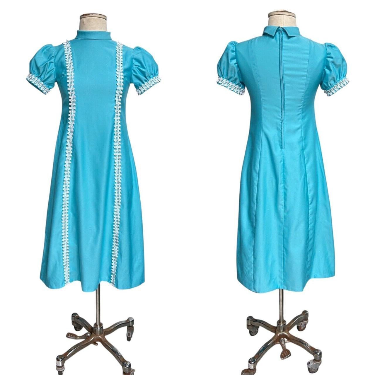 70s vintage puff sleeve midi dress.