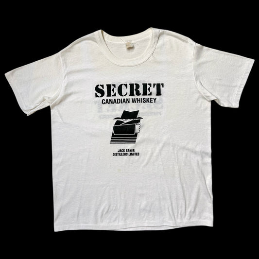 80s Vintage Jack Baker Secret Canadian Whiskey T-shirt.