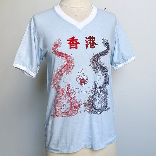 80s Vintage Dragon V-neck T-shirt