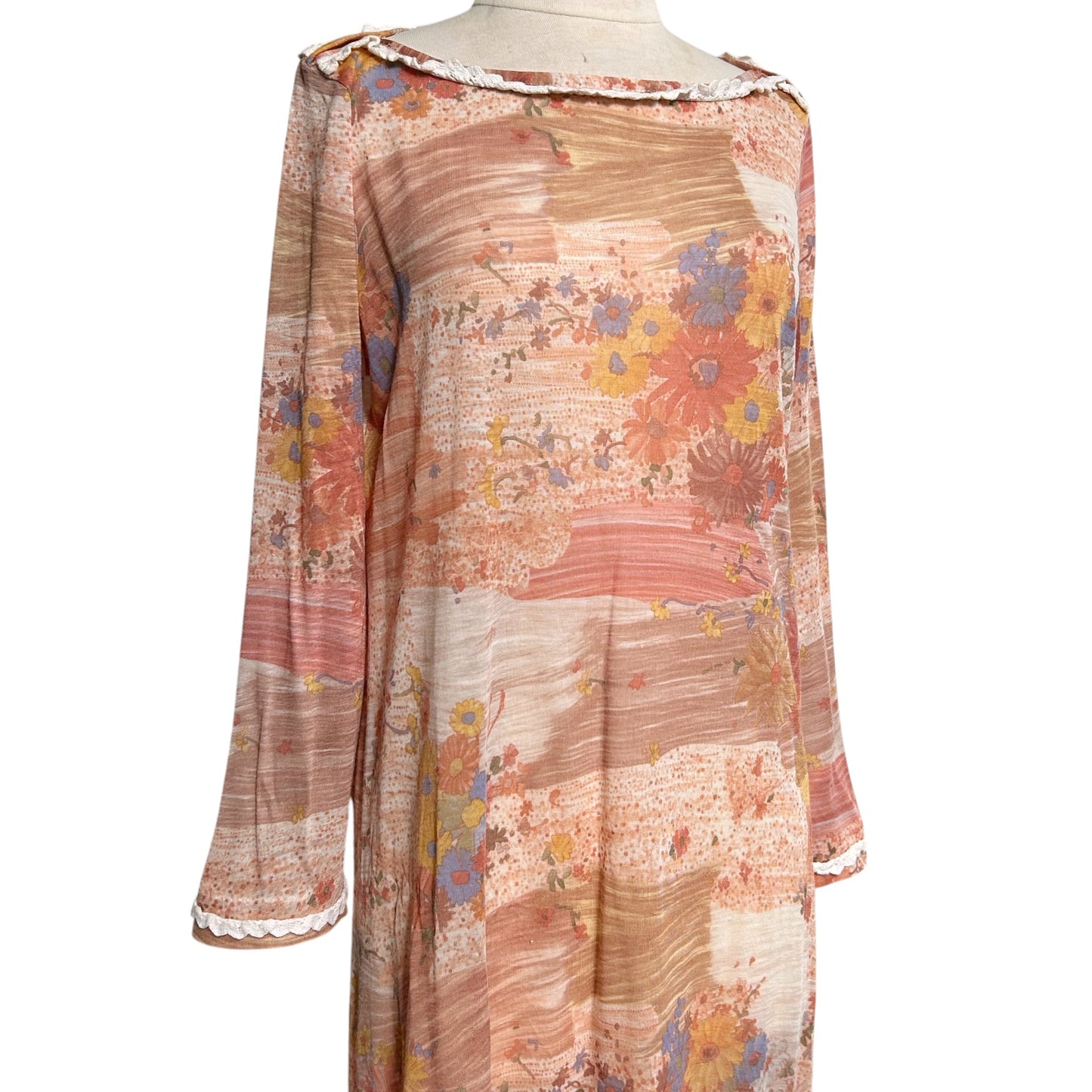 70s Vintage Psychedelic Daisy Maxi Dress