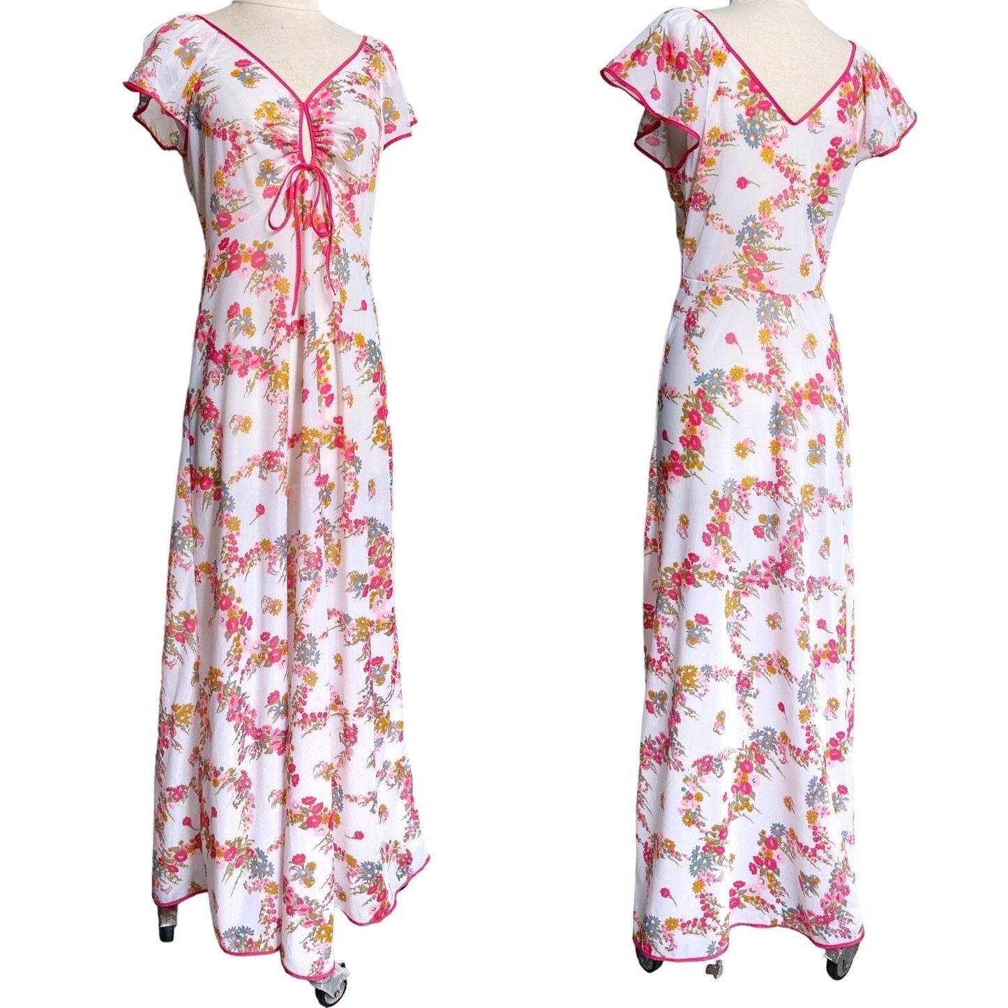 70s Vintage Floral Cutout Maxi Dress/Nightgown.