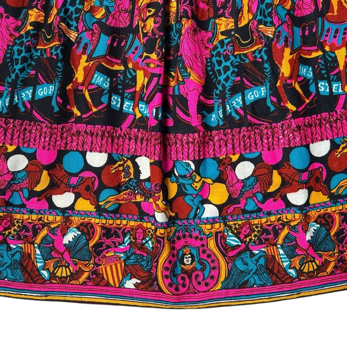 70s Vintage Merry-Go-Round Novelty Print Skirt.