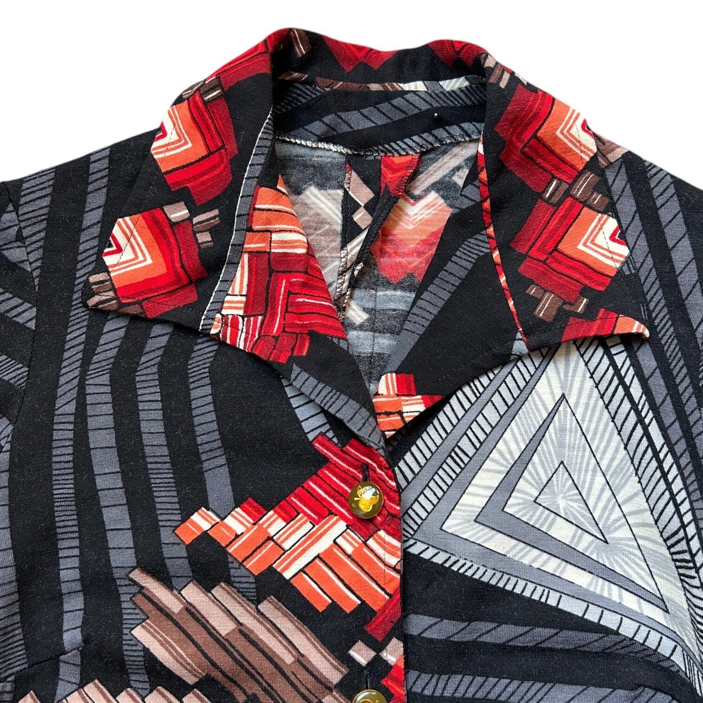 70s vintage geometric print wool blouse Faber futurist art pattern Italy.