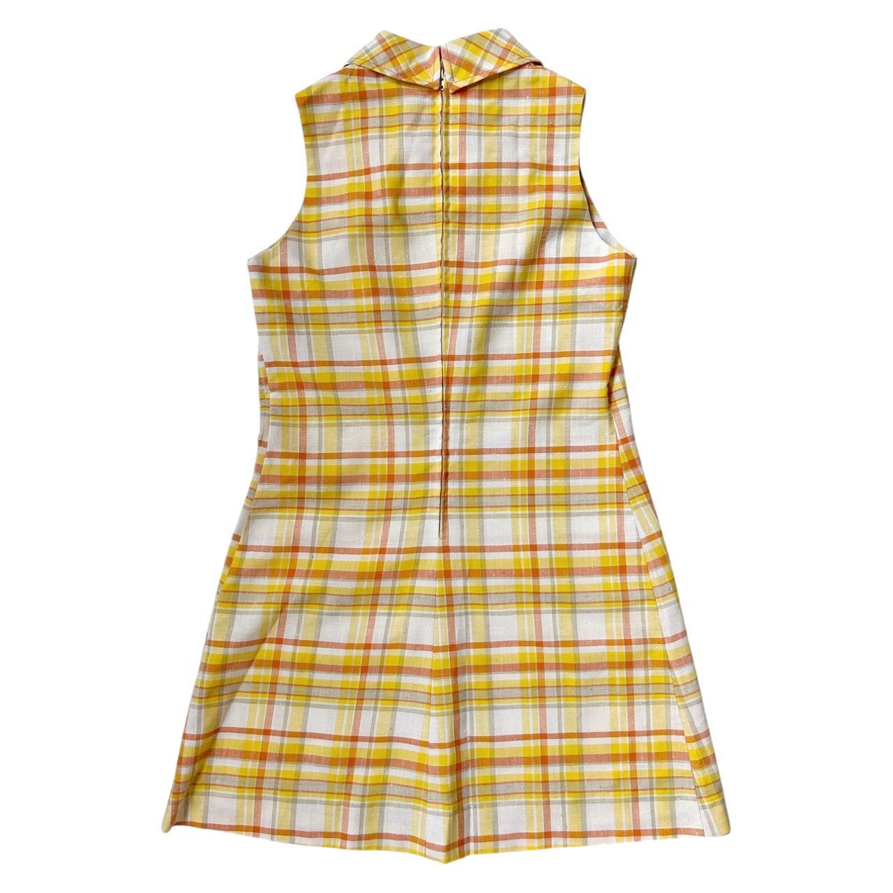 70s vintage plaid mini dress with pointed collar.