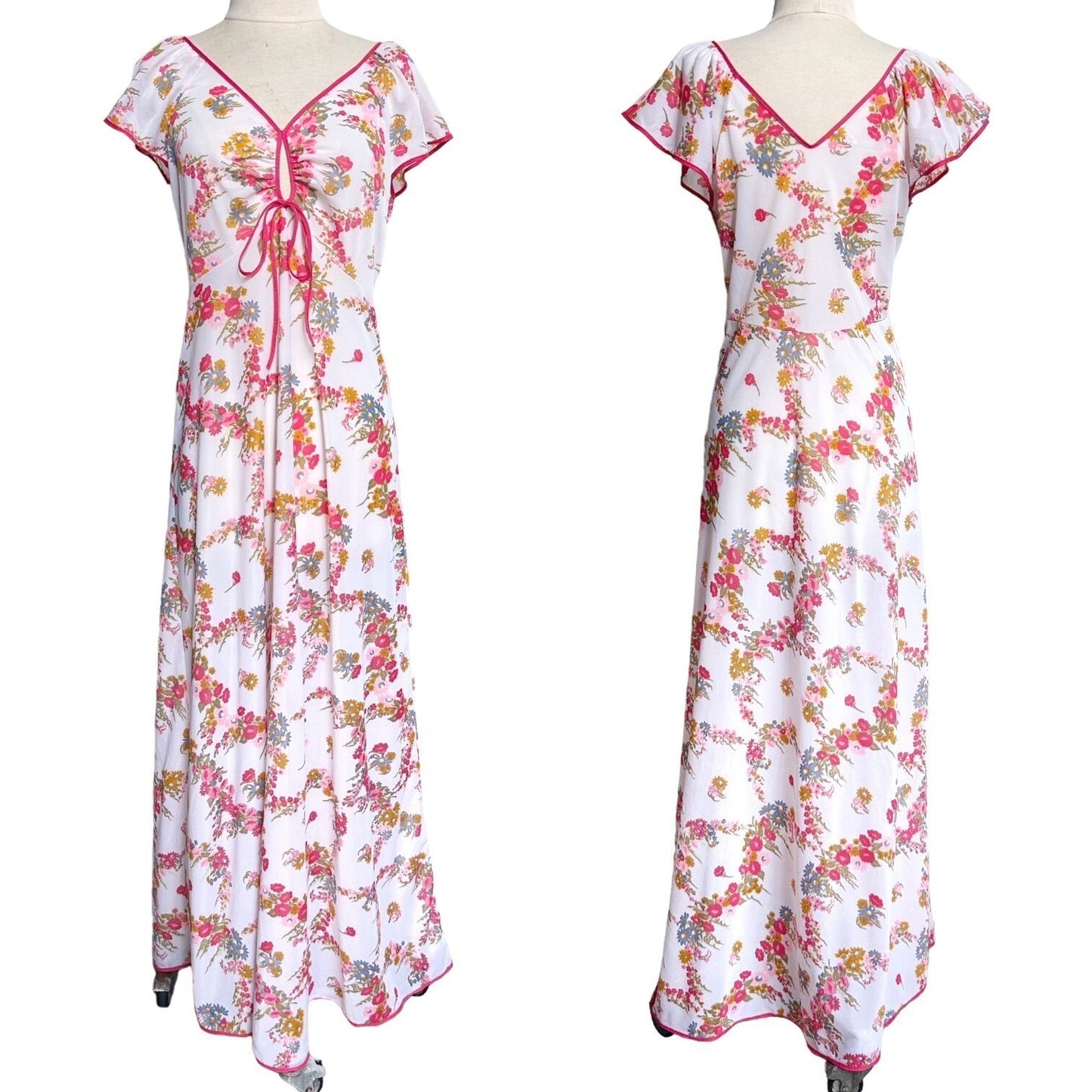 70s Vintage Floral Cutout Maxi Dress/Nightgown.