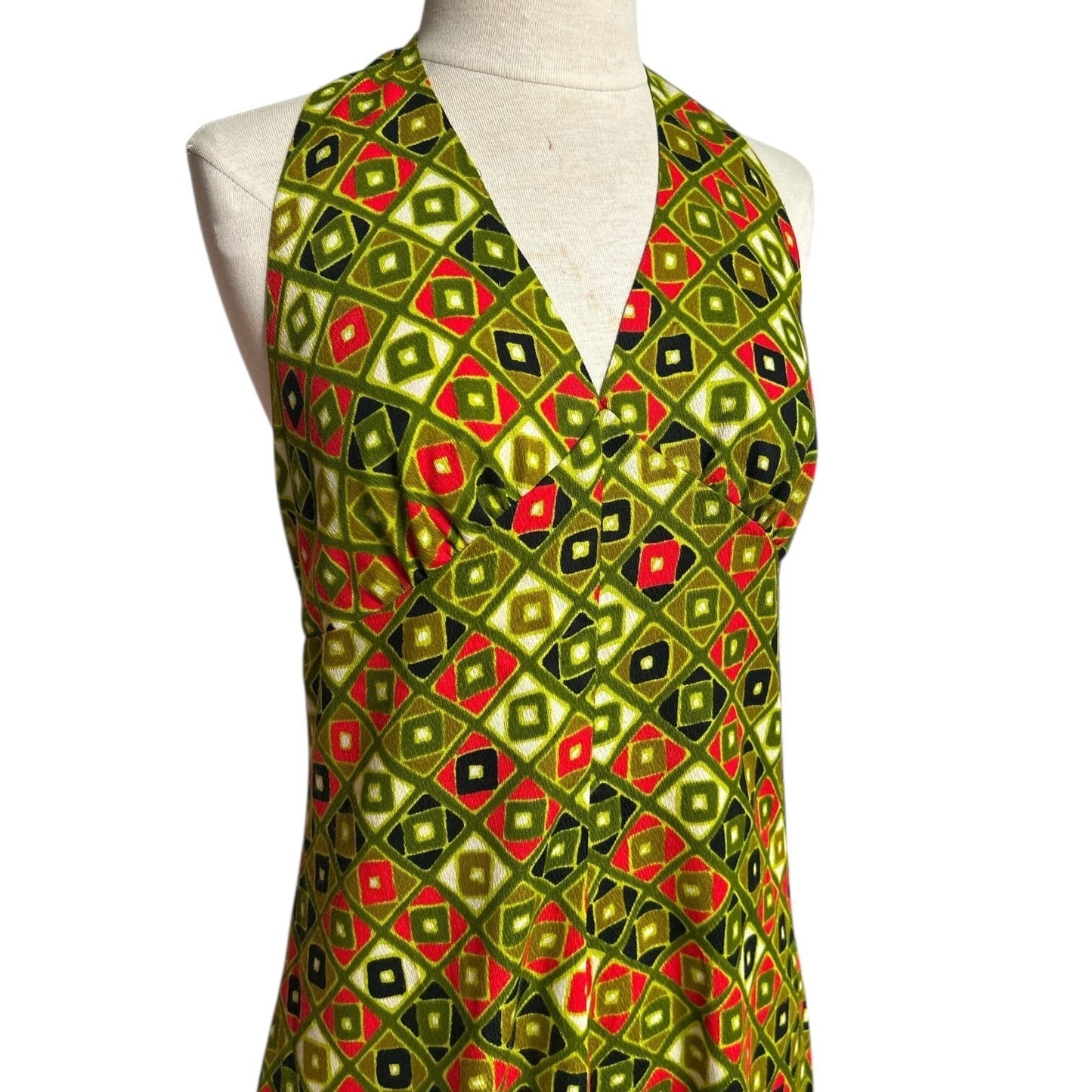 70s Vintage Geometric Halter Dress.