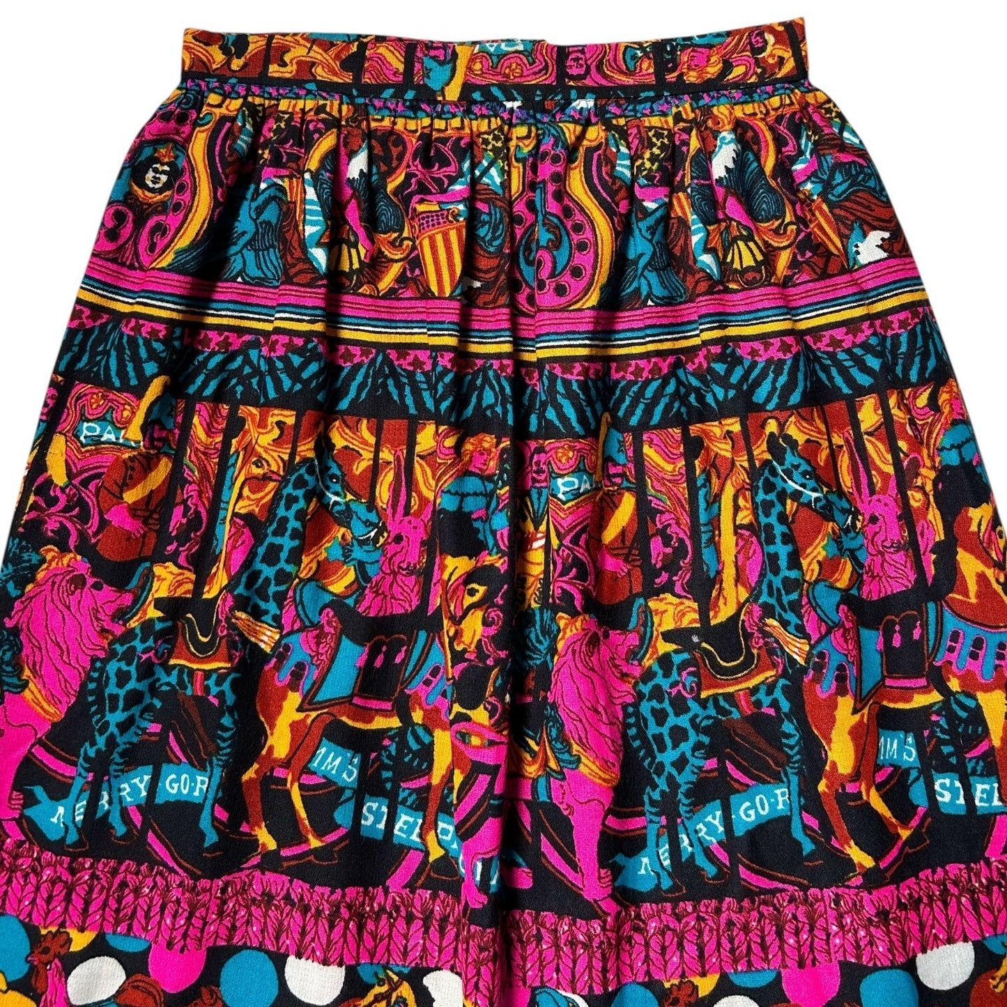 70s Vintage Merry-Go-Round Novelty Print Skirt.
