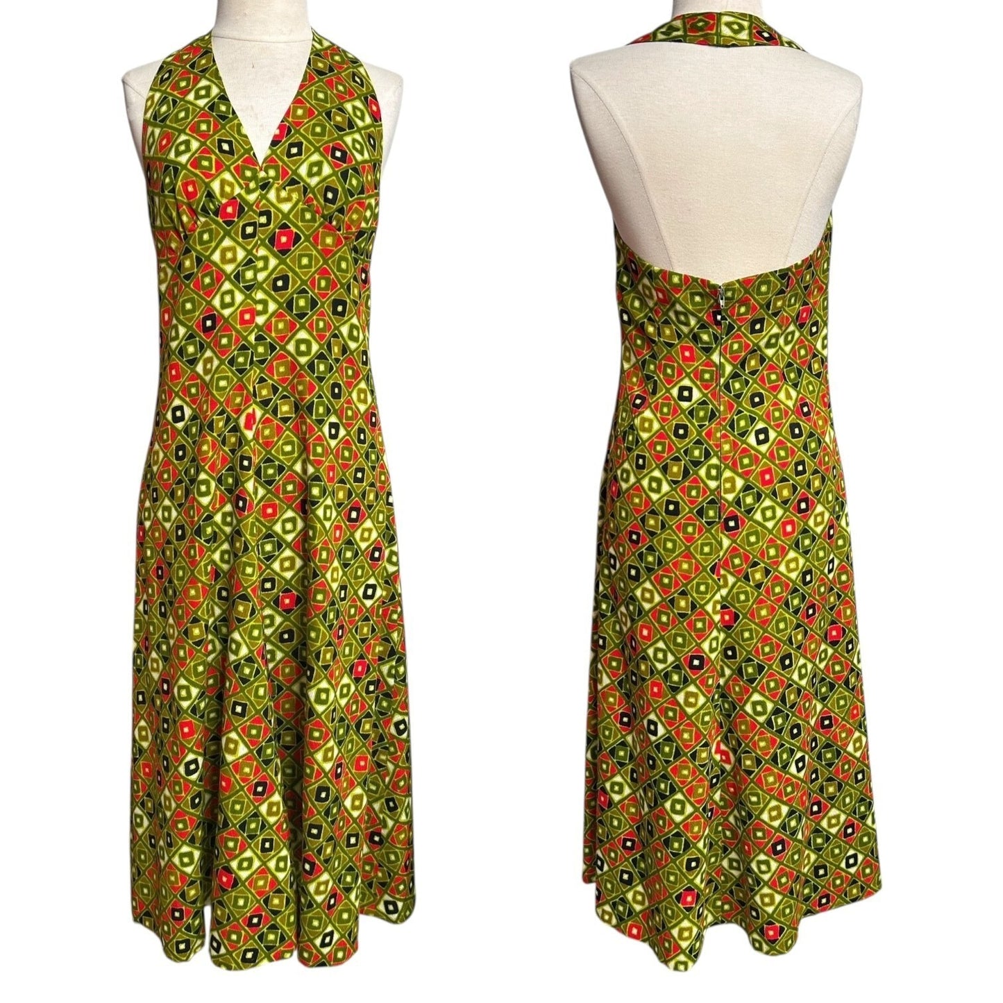 70s Vintage Geometric Halter Dress.