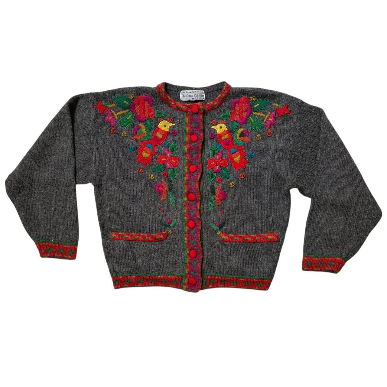 80s vintage Rene Derhy Paris Embroidered Bird Cardigan.