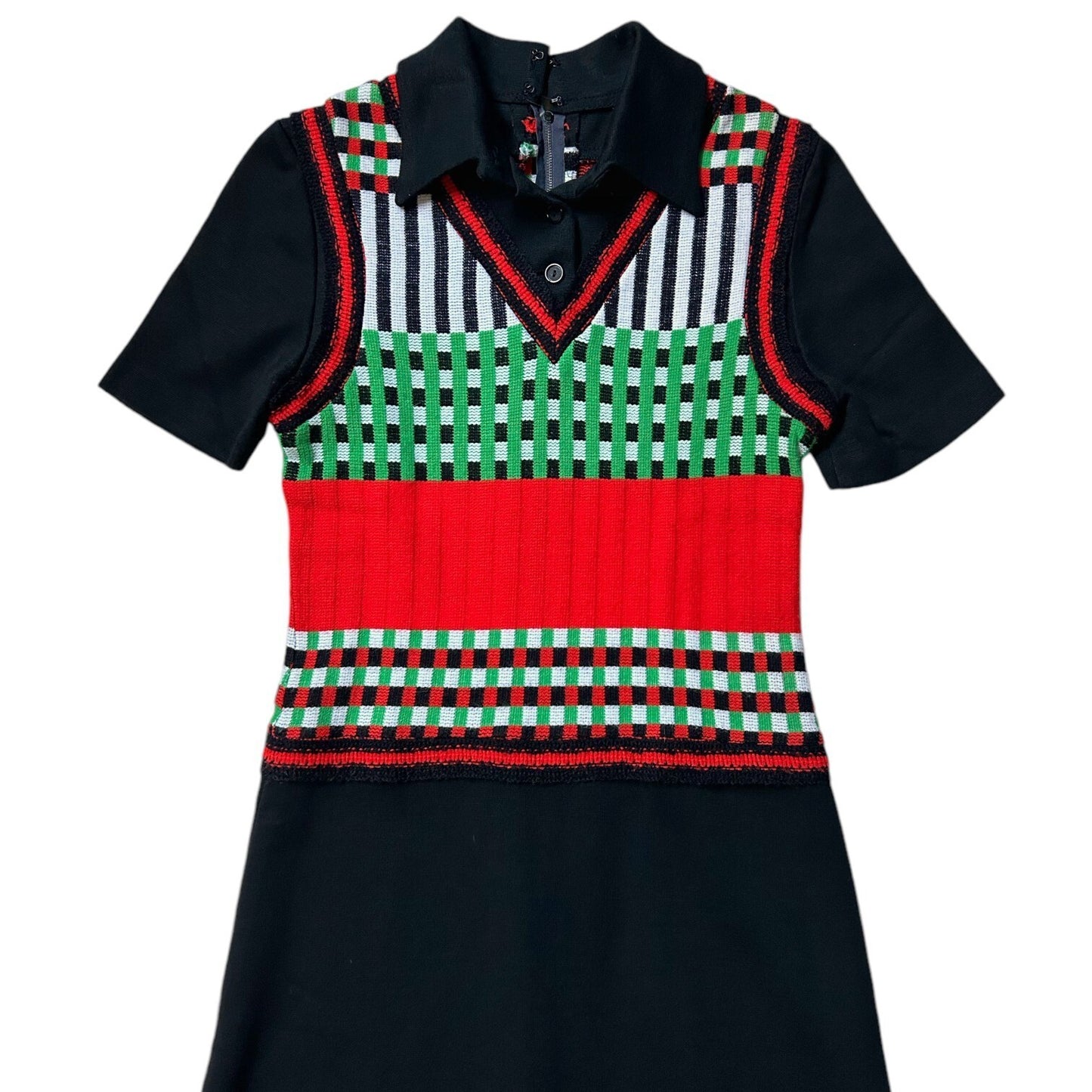 70s vintage mod shirt dress pointed collar polo Sweater vest short sleeve.