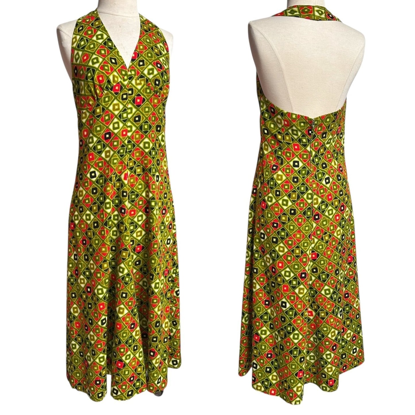 70s Vintage Geometric Halter Dress.