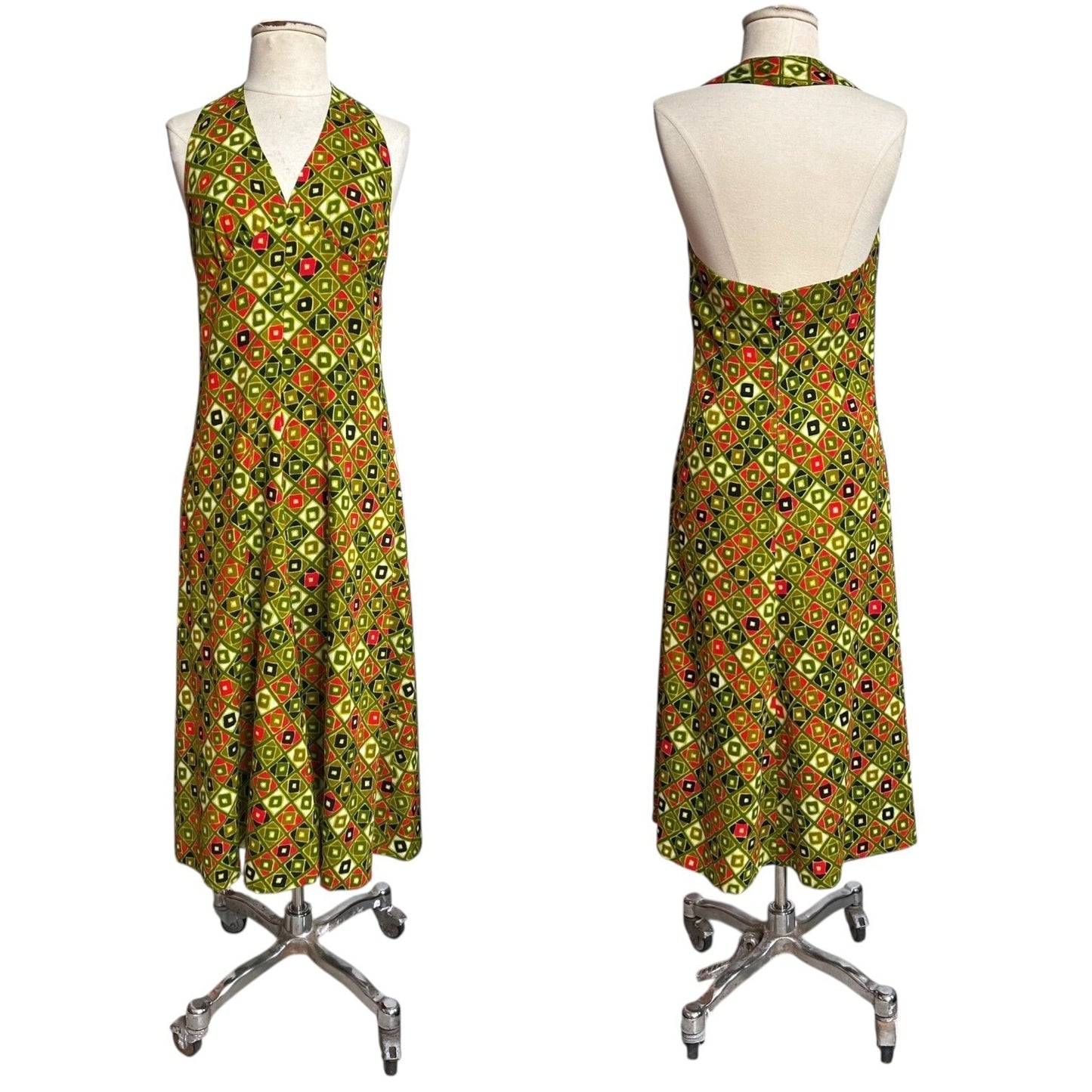 70s Vintage Geometric Halter Dress.