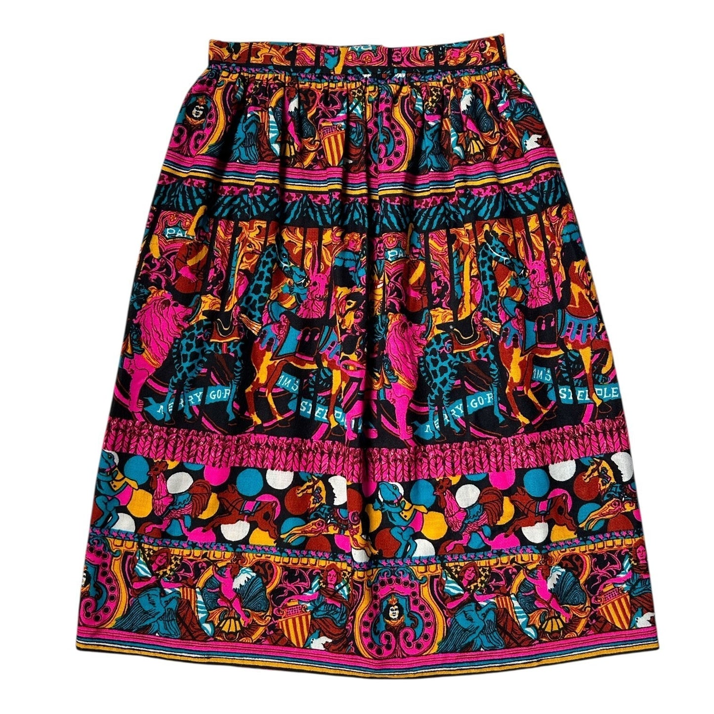 70s Vintage Merry-Go-Round Novelty Print Skirt.