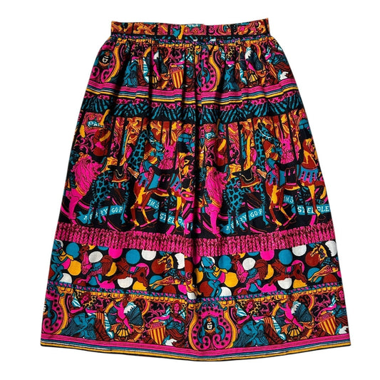 70s Vintage Merry-Go-Round Novelty Print Skirt.