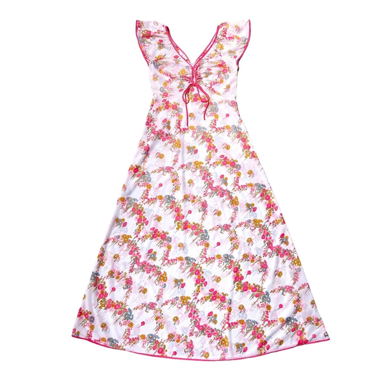 70s Vintage Floral Cutout Maxi Dress/Nightgown.