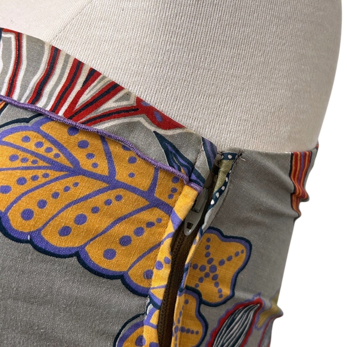 70s vintage tropical novelty print one shoulder dress.