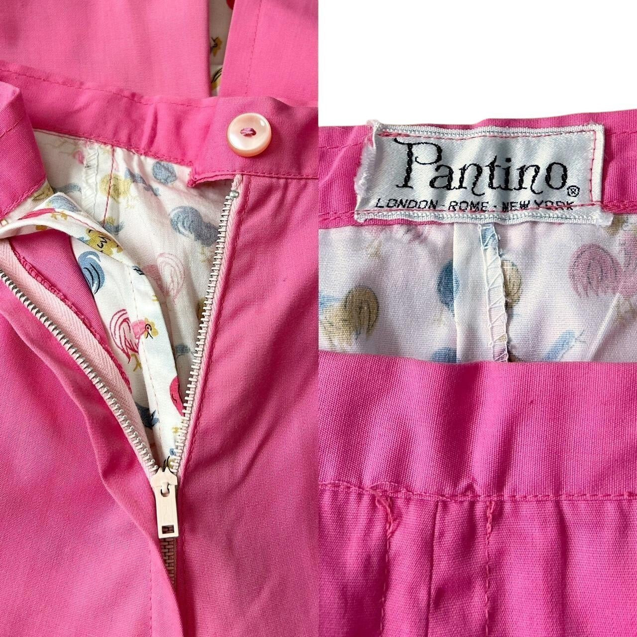 60s Vintage Highwaisted Skort Pink Skirt White Shorts Chicken Print Pantino.