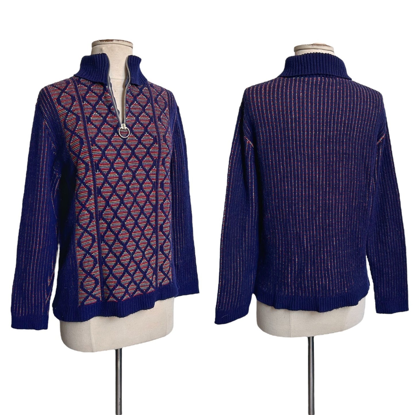 70s vintage rainbow o-ring turtleneck sweater.