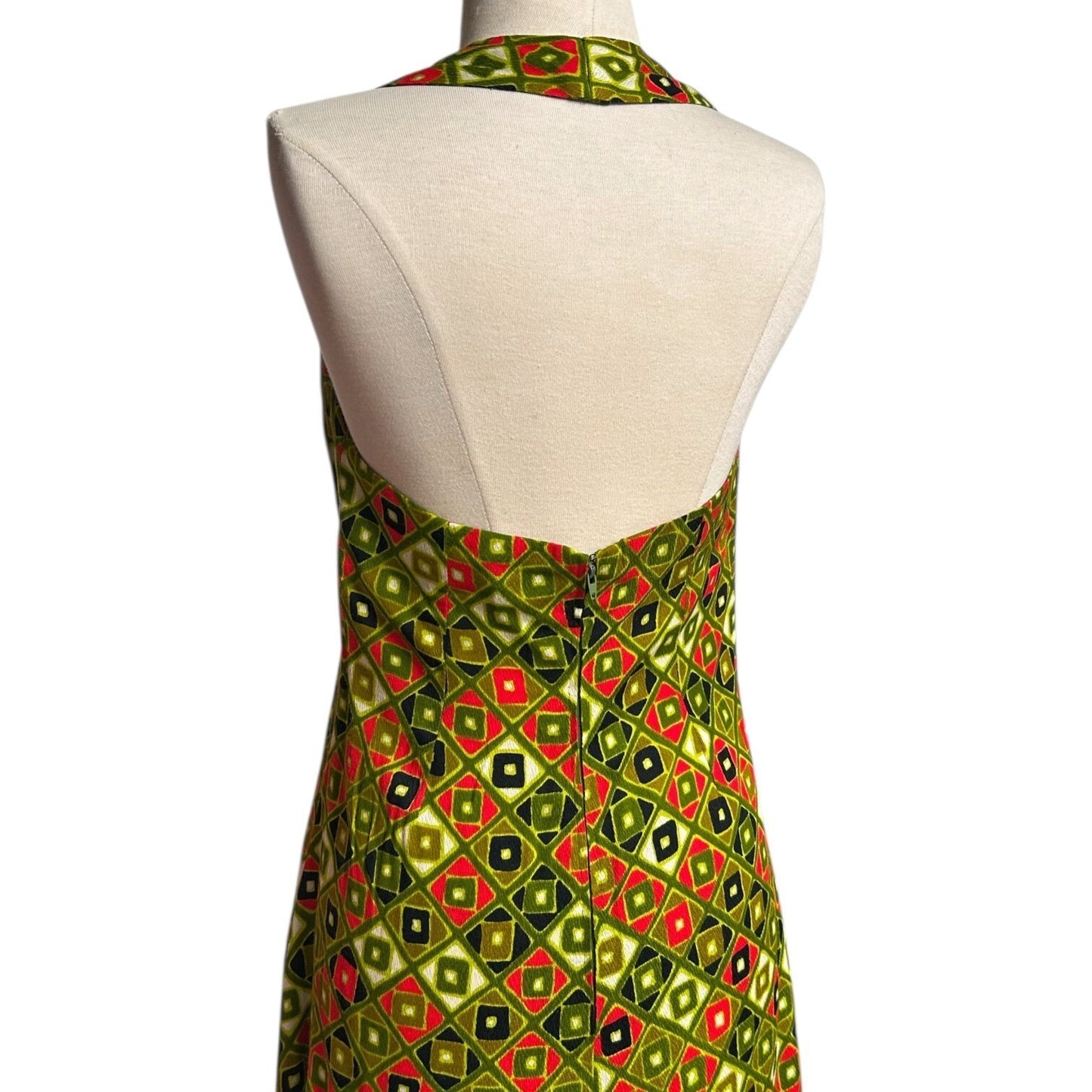 70s Vintage Geometric Halter Dress.