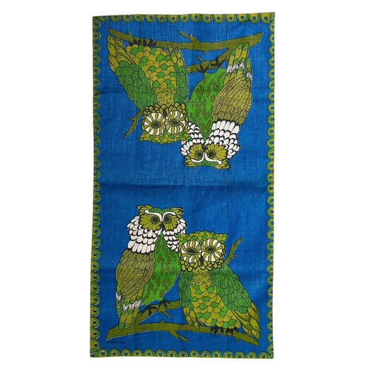 70s vintage owl art tea towel by Fallani & Cohn Inc.