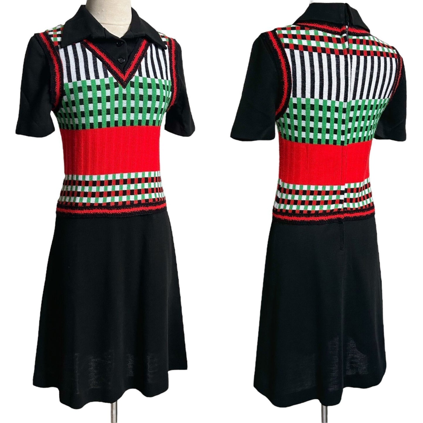 70s vintage mod shirt dress pointed collar polo Sweater vest short sleeve.