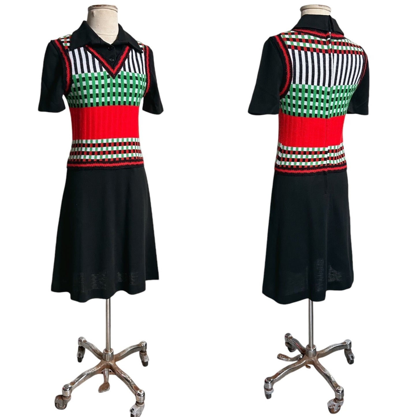 70s vintage mod shirt dress pointed collar polo Sweater vest short sleeve.