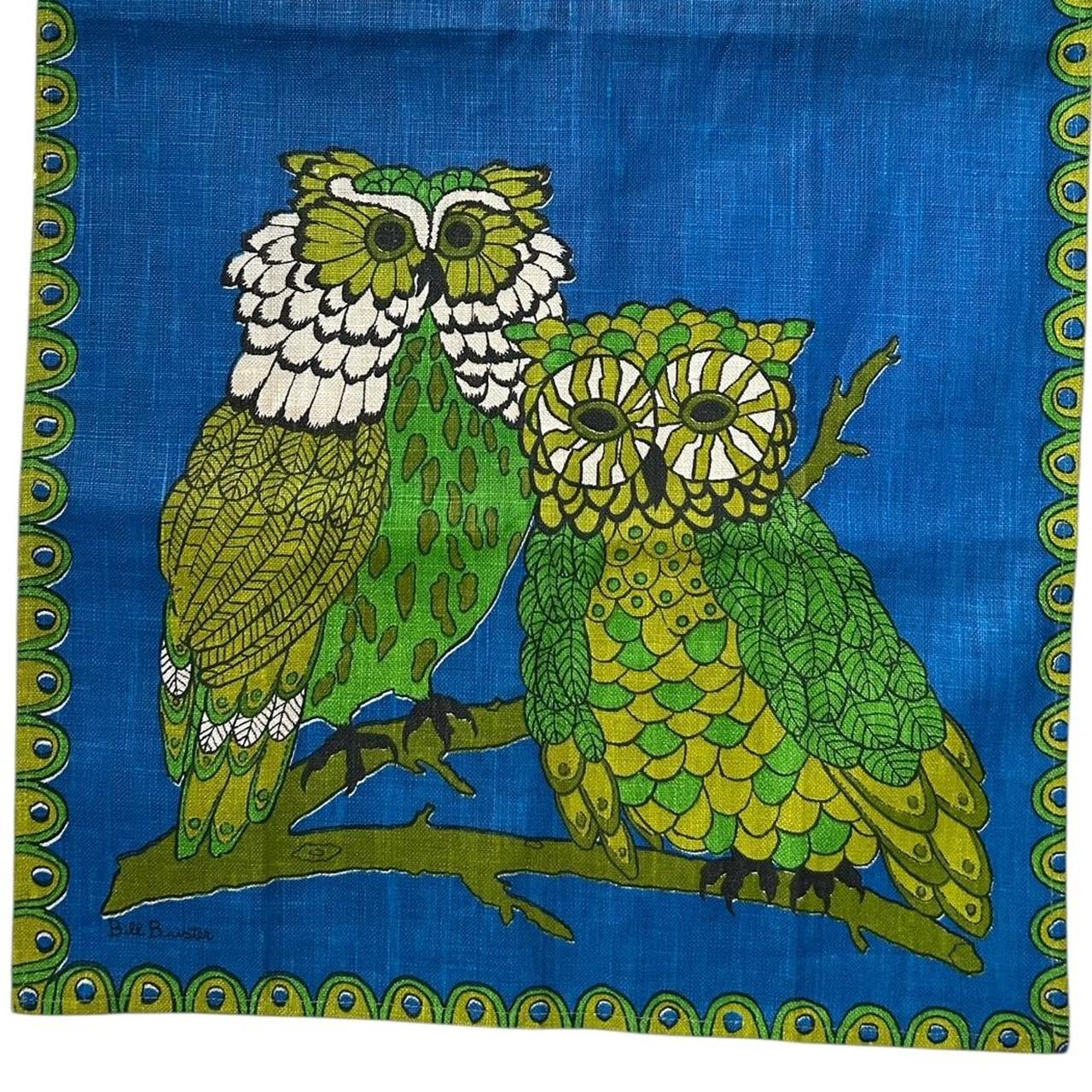 70s vintage owl art tea towel by Fallani & Cohn Inc.