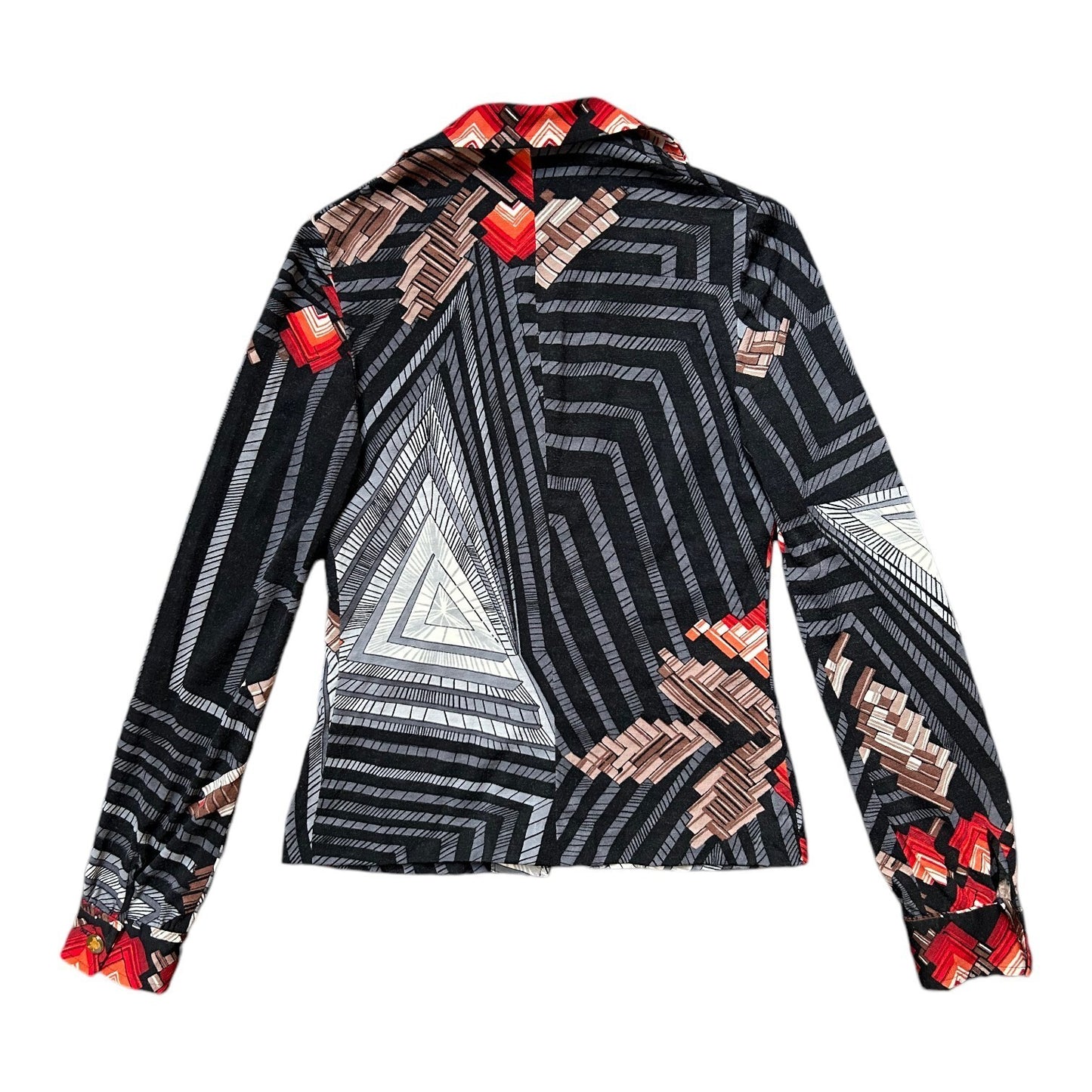 70s vintage geometric print wool blouse Faber futurist art pattern Italy.