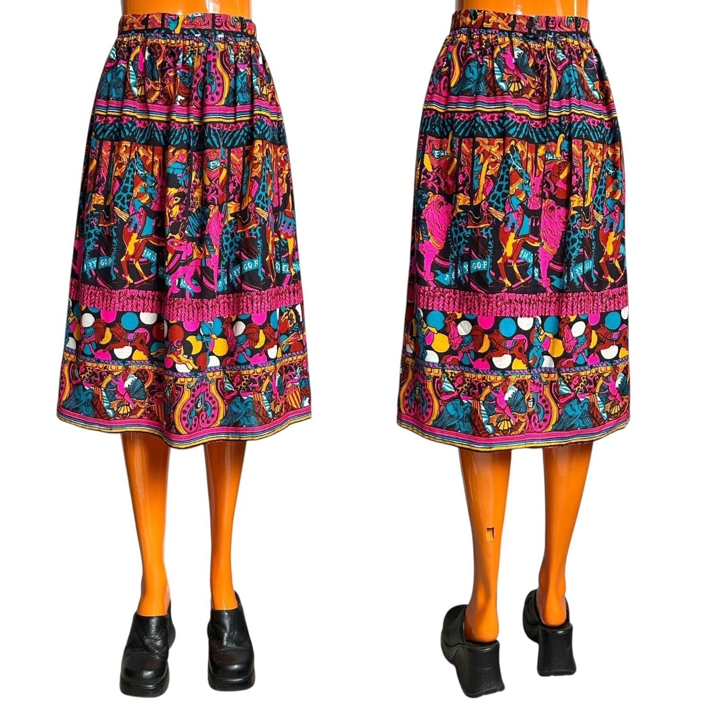 70s Vintage Merry-Go-Round Novelty Print Skirt.