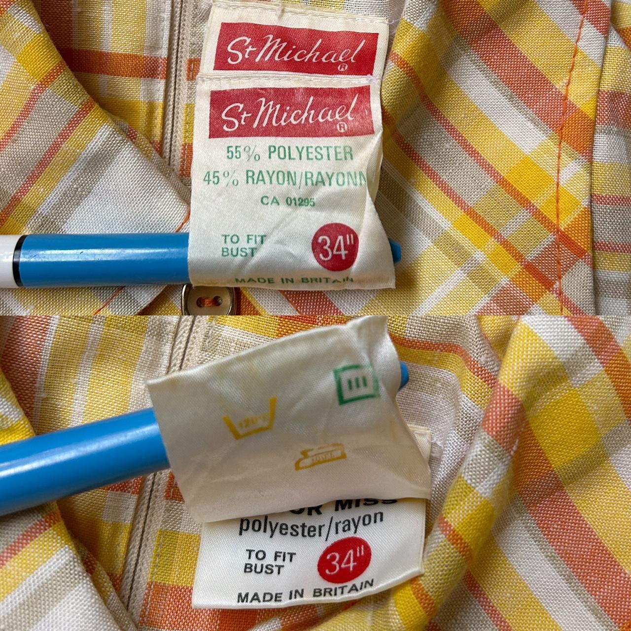 70s vintage plaid mini dress with pointed collar.