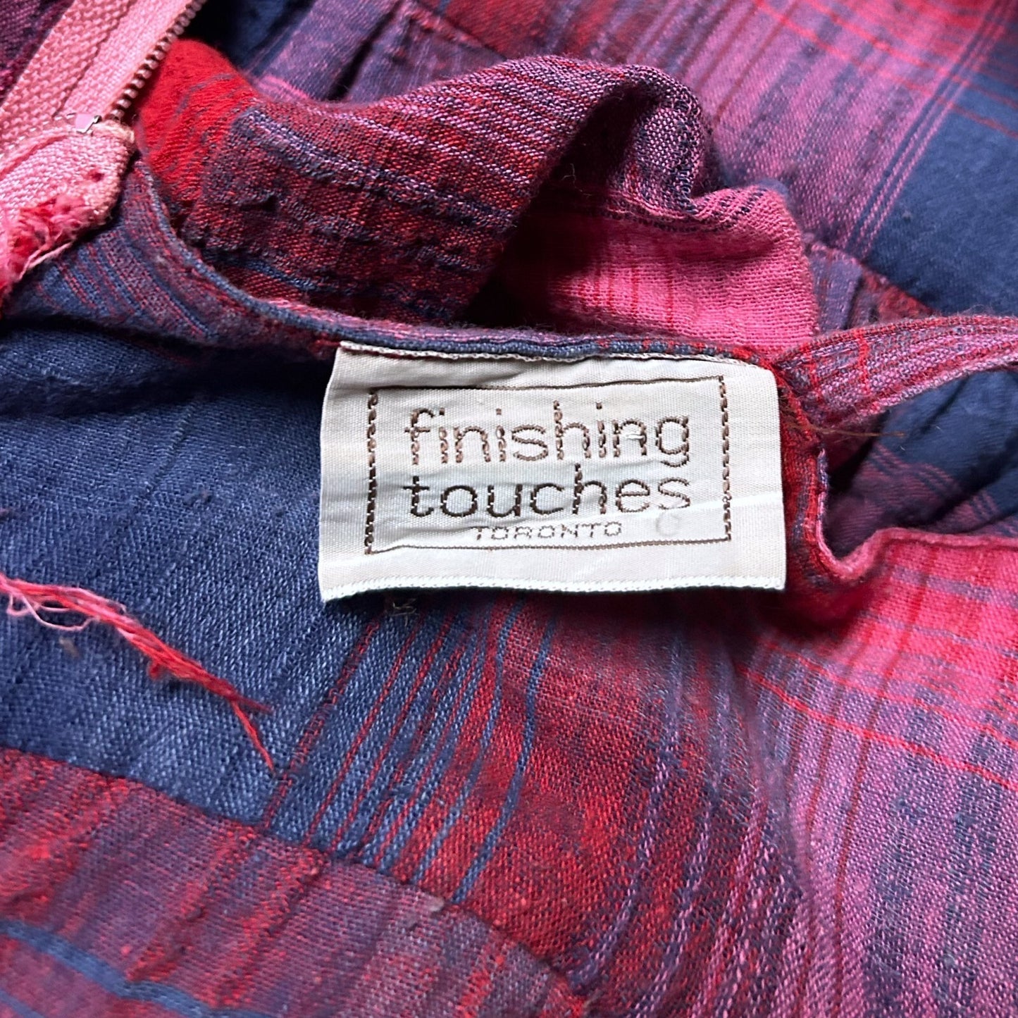 70s vintage tiered boho dress tent shift sleeveless tie strap midi plaid ruffle.