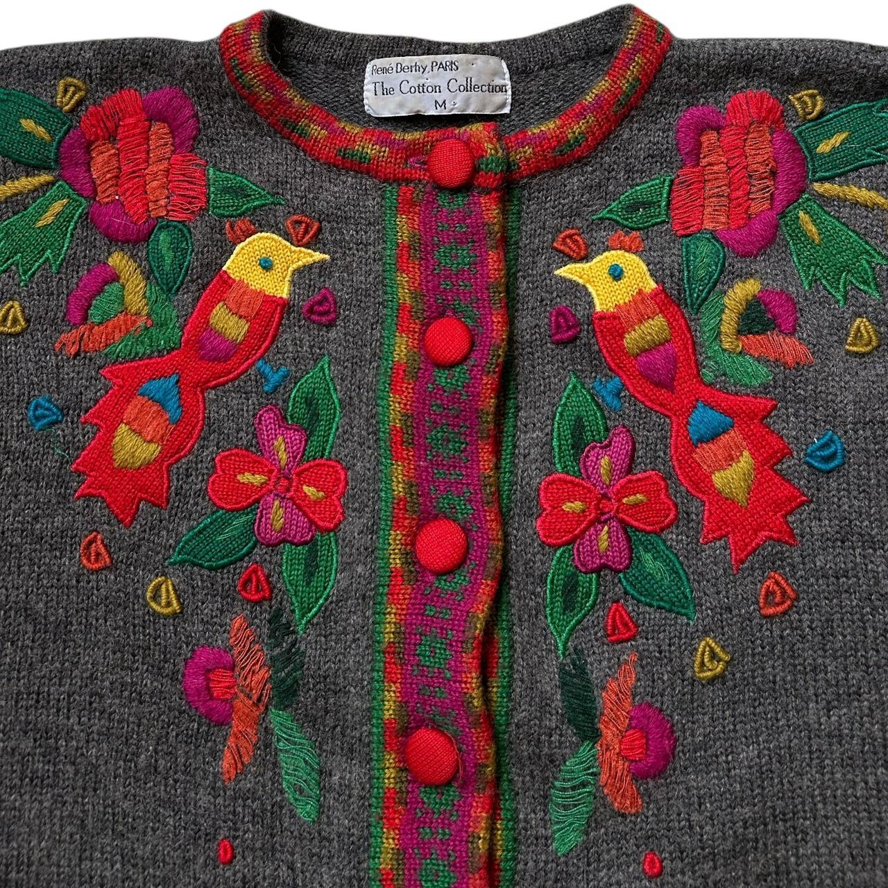 80s vintage Rene Derhy Paris Embroidered Bird Cardigan.