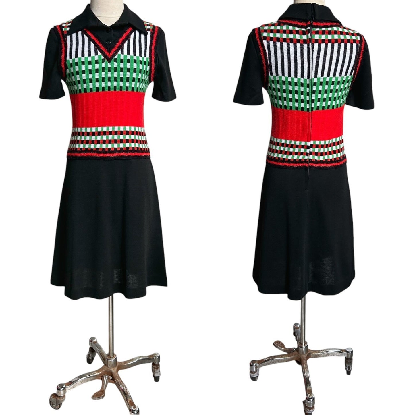 70s vintage mod shirt dress pointed collar polo Sweater vest short sleeve.