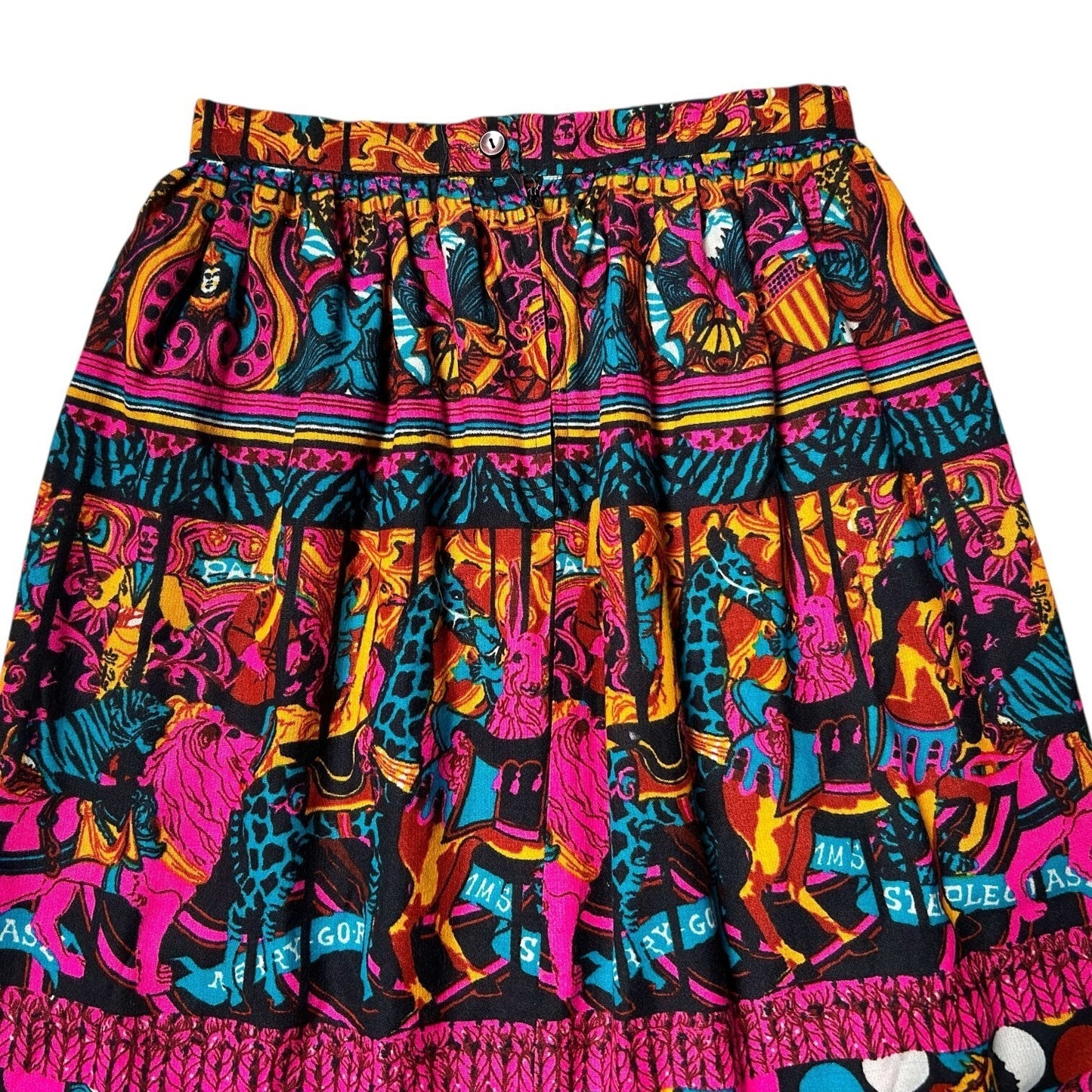70s Vintage Merry-Go-Round Novelty Print Skirt.