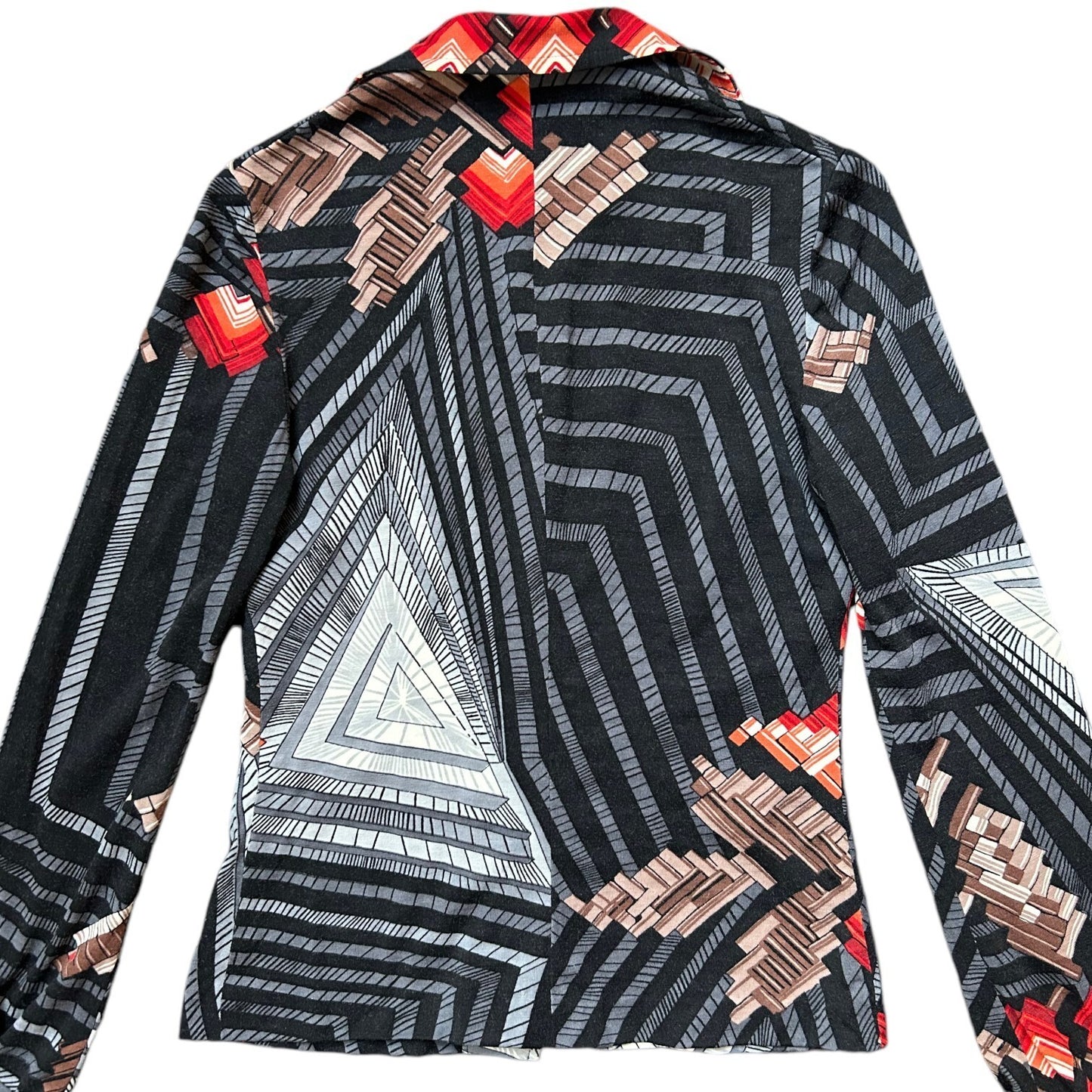 70s vintage geometric print wool blouse Faber futurist art pattern Italy.
