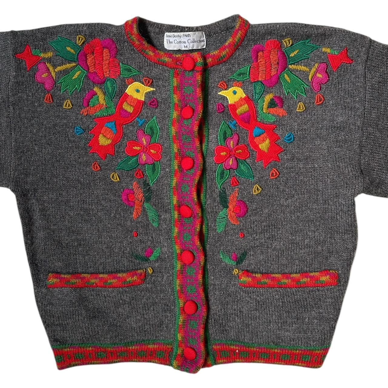 80s vintage Rene Derhy Paris Embroidered Bird Cardigan.