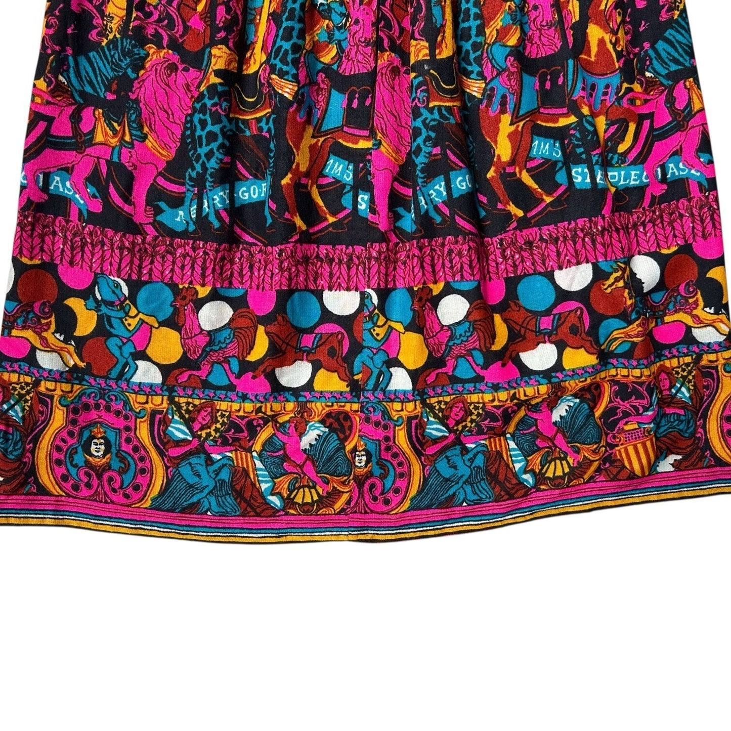 70s Vintage Merry-Go-Round Novelty Print Skirt.