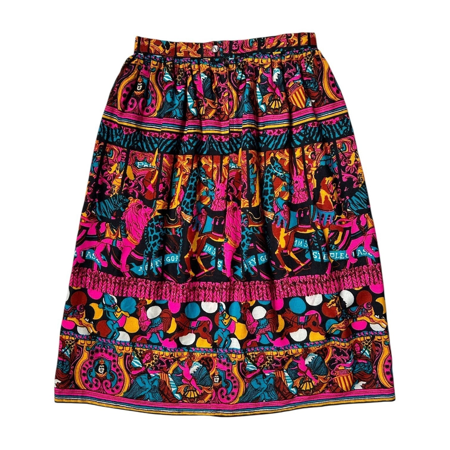 70s Vintage Merry-Go-Round Novelty Print Skirt.