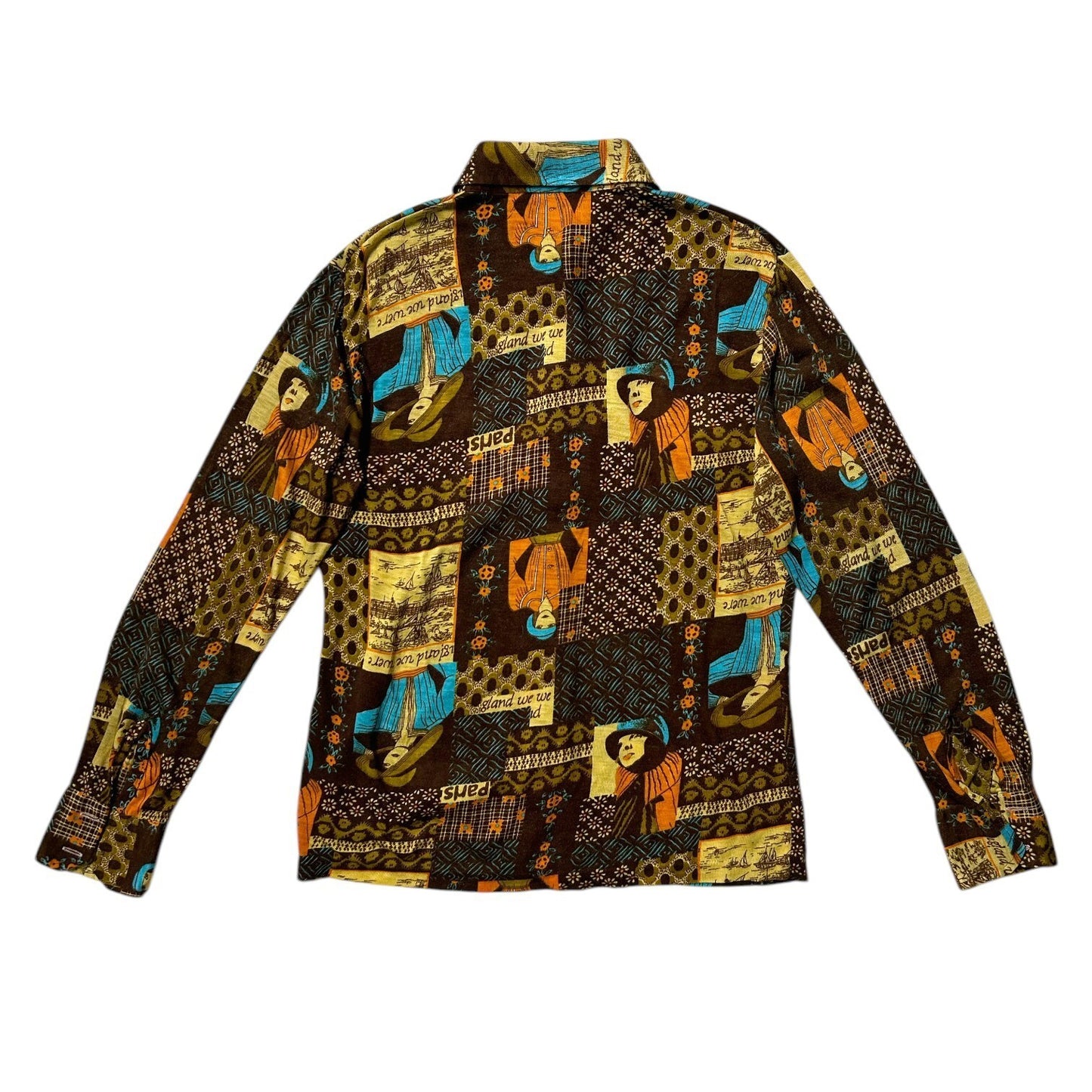 70s Vintage Novelty Print Collage Blouse.