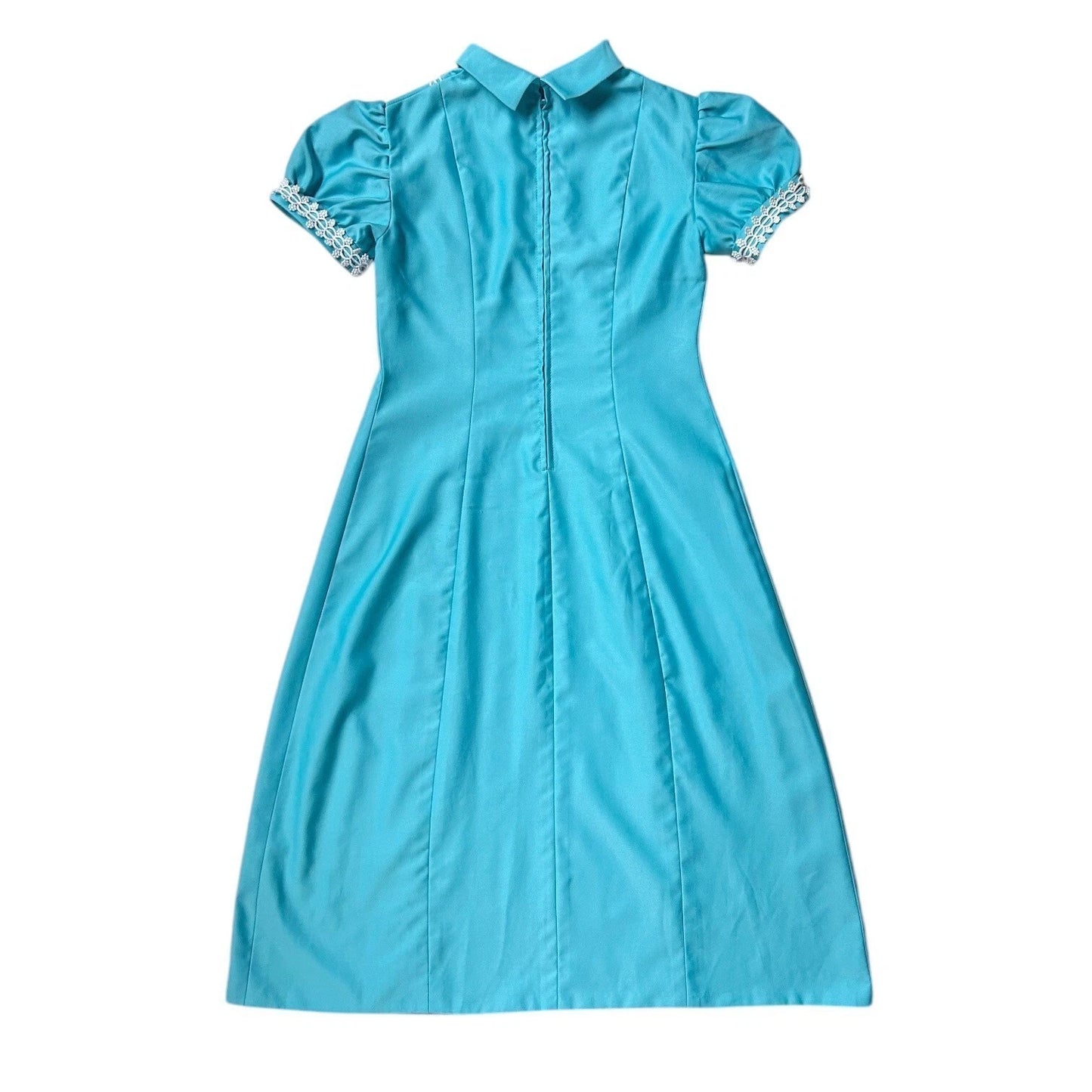 70s vintage puff sleeve midi dress.